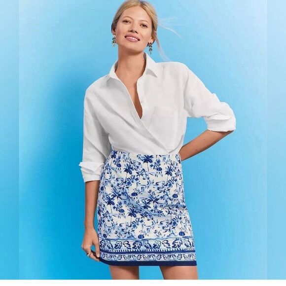 Loft Corfu weekend shift floral cotton stretch skirt size 14P NWT - Picture 2 of 8